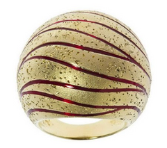 Arte d' Argento Sterling Diamond Finish Gold Tone/ Red Enamel Ring, Size 6