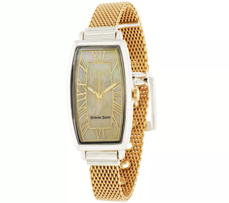 Ecclissi Sterling Silver Goldclad Mother-of-Pearl Dial Mesh Strap Watch
