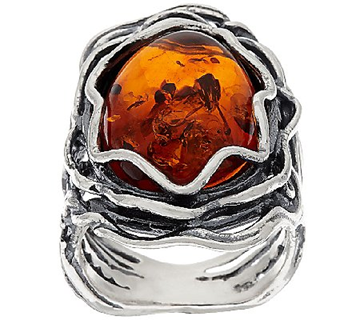 Sterling Silver Amber Textured Elongated Ring by Or Paz Size 5