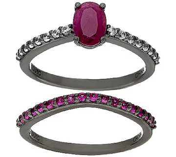 Graziela Gems Precious Ruby & Zircon Sterling Ring Set Size 5