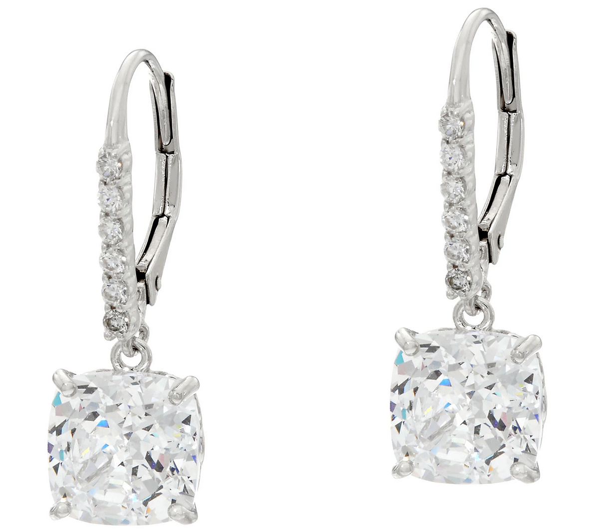 Diamonique 100-Facet Leverback Platinum Clad Earrings