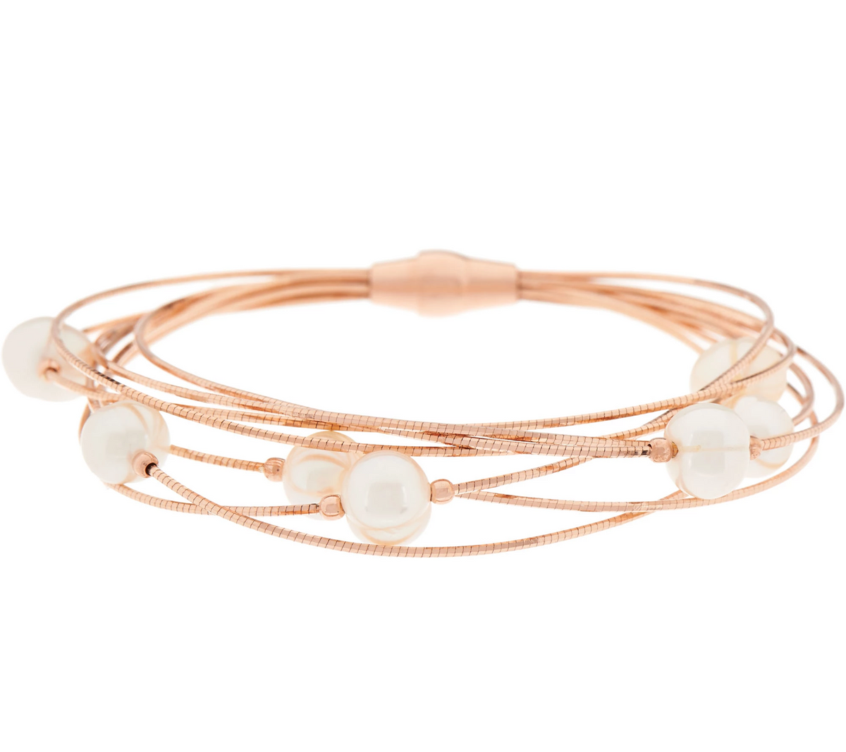 Honora Cultured Pearl Multi-Strand Rose Tone Sterling Silver Bracelet 8"