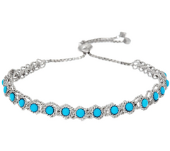 Sleeping Beauty Turquoise Station Adjustable Sterling Silver Bracelet