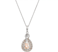 Diamonique and Simulated Morganite Pendant w/ Chain, Sterling Silver