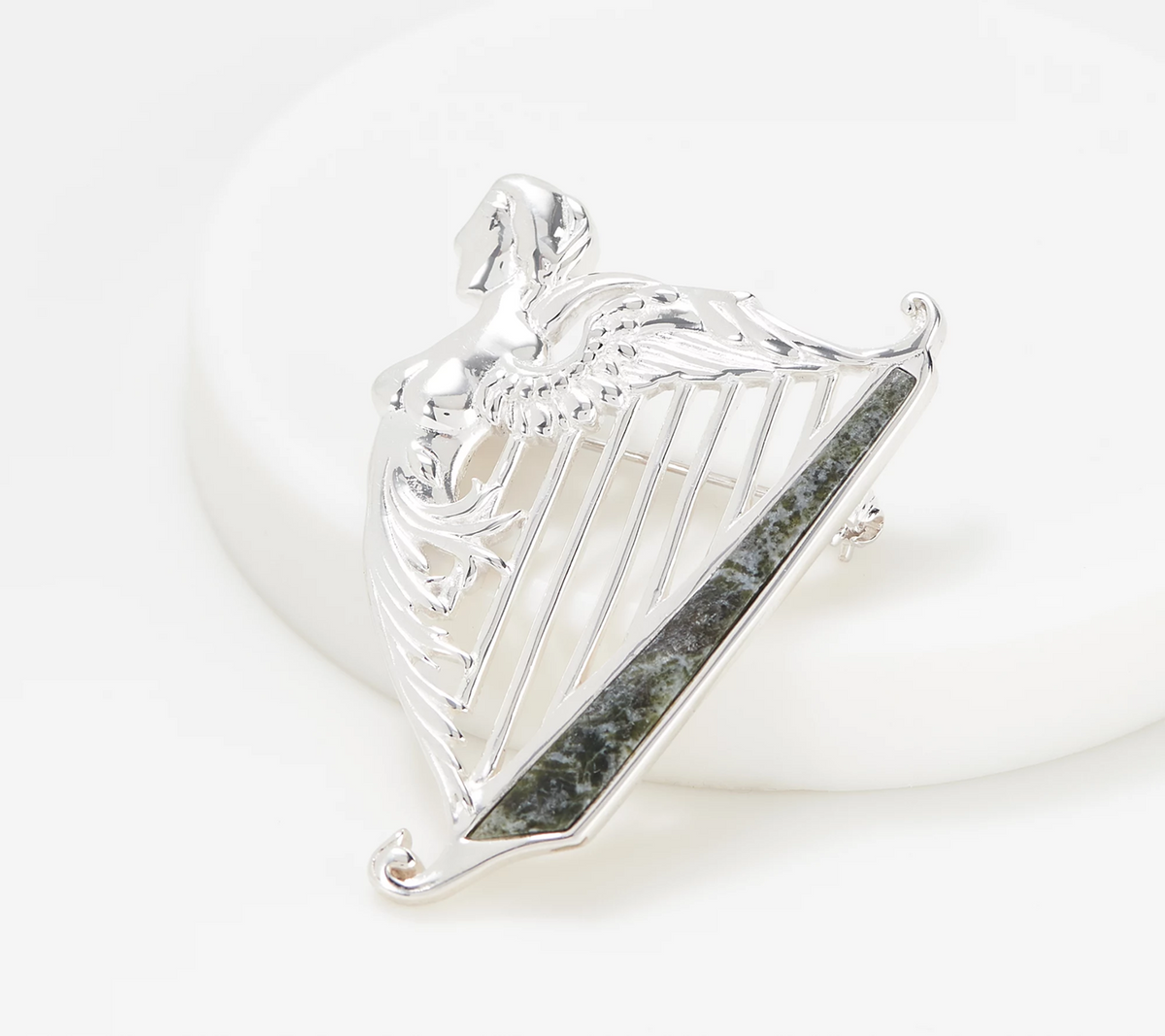 Connemara Marble Sterling Silver Harp Sweater Pin