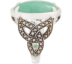 Solvar Sterling Silver Green Aventurine with Marcasite Ring,  Size 5