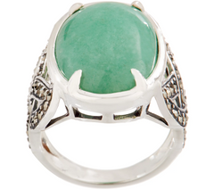 Solvar Sterling Silver Green Aventurine with Marcasite Ring,  Size 5