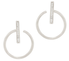Italian Silver Open Circle White Topaz Hoop Earrings, Sterling silver