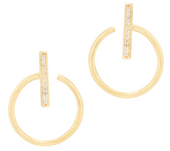 Italian Silver Open Circle White Topaz Hoop Earrings, 18K gold-plated Sterling silver