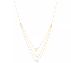 Diamonique Sterling Silver 14K GoldClad Clear CZ Three Row Layered Necklace. 18"