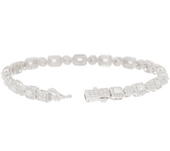 Diamonique Baguette and Round Sterling Silver Halo Tennis Bracelet, 8"