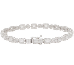 Diamonique Baguette and Round Sterling Silver Halo Tennis Bracelet, 8"