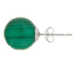 Gemstone Bead Sterling Silver Necklace and Earring Set, Malachite, Chain Size 18"