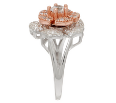 Diamonique Two- Tone Spinning Flower  Sterling Silver Ring, Size 7