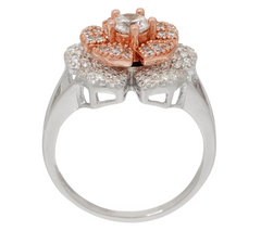 Diamonique Two- Tone Spinning Flower  Sterling Silver Ring, Size 7
