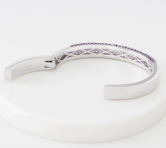 QVC Round Blue Topaz Gem Hinged Cuff Sterling Silver Bracelet, Large: 8"