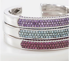 QVC Round Blue Topaz Gem Hinged Cuff Sterling Silver Bracelet, Large: 8"