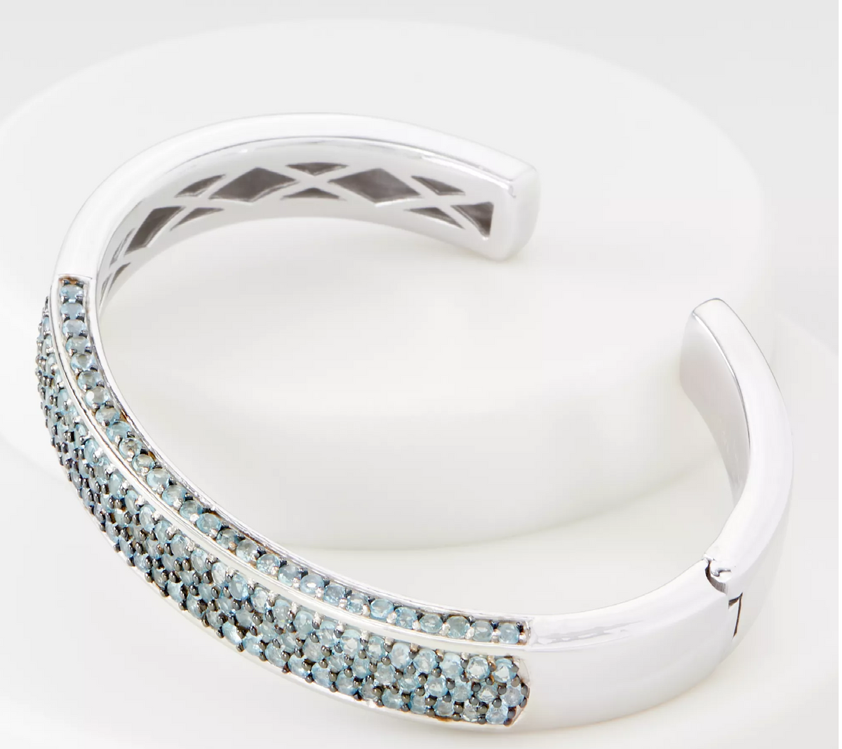 QVC Round Blue Topaz Gem Hinged Cuff Sterling Silver Bracelet, Large: 8"