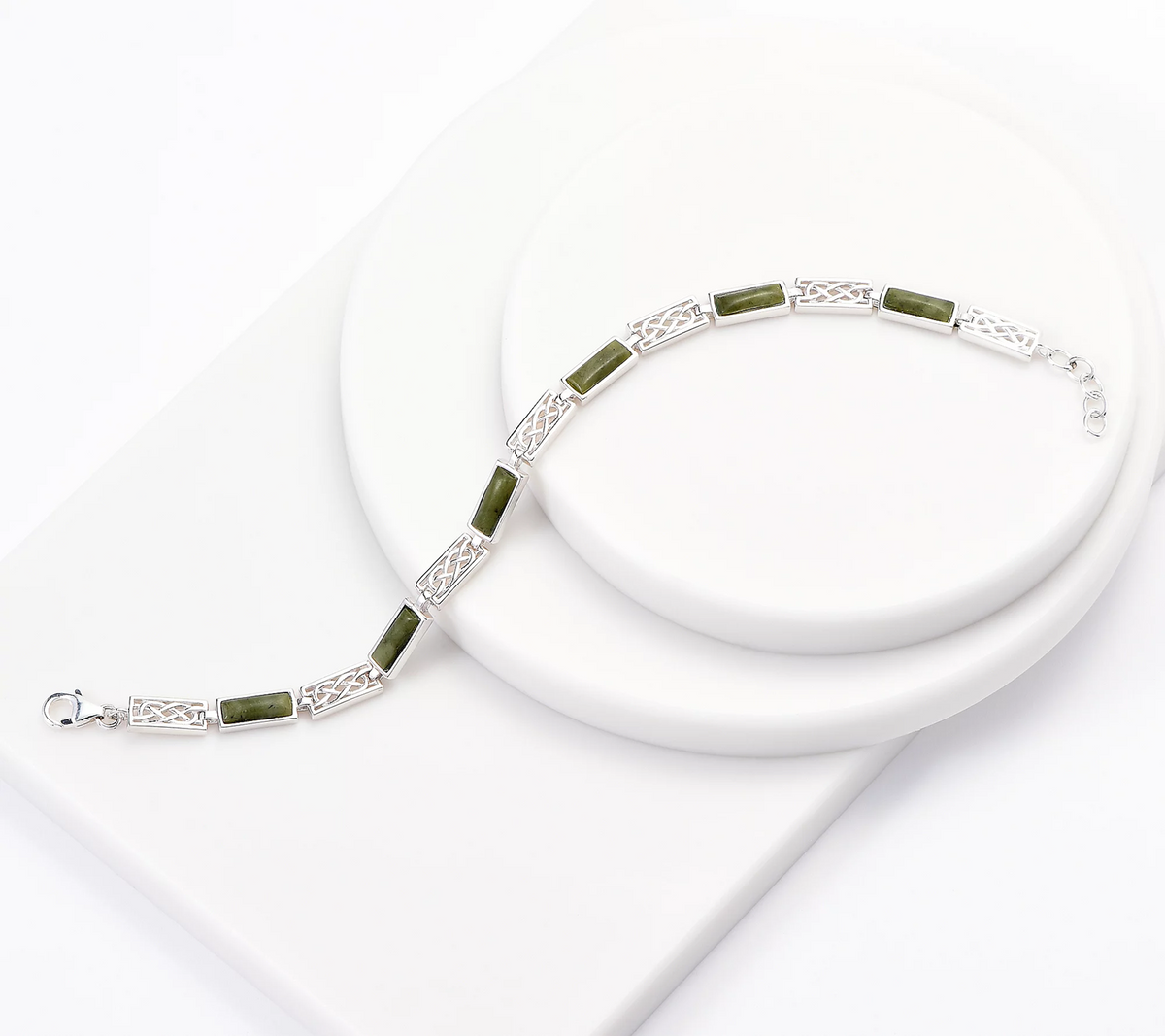 Connemara Marble Sterling Silver Celtic Link Bracelet, 7-1/4"
