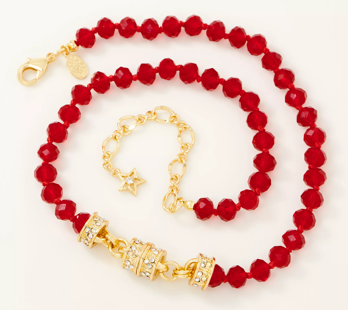 Kirks Folly Poinsettia Beaded Magnetic Goldtone Necklace