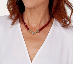 Kirks Folly Poinsettia Beaded Magnetic Goldtone Necklace