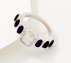 Generation Gems Sterling Silver Emerald Cut & Oval Cabochon Gemstone Ring, Size 9