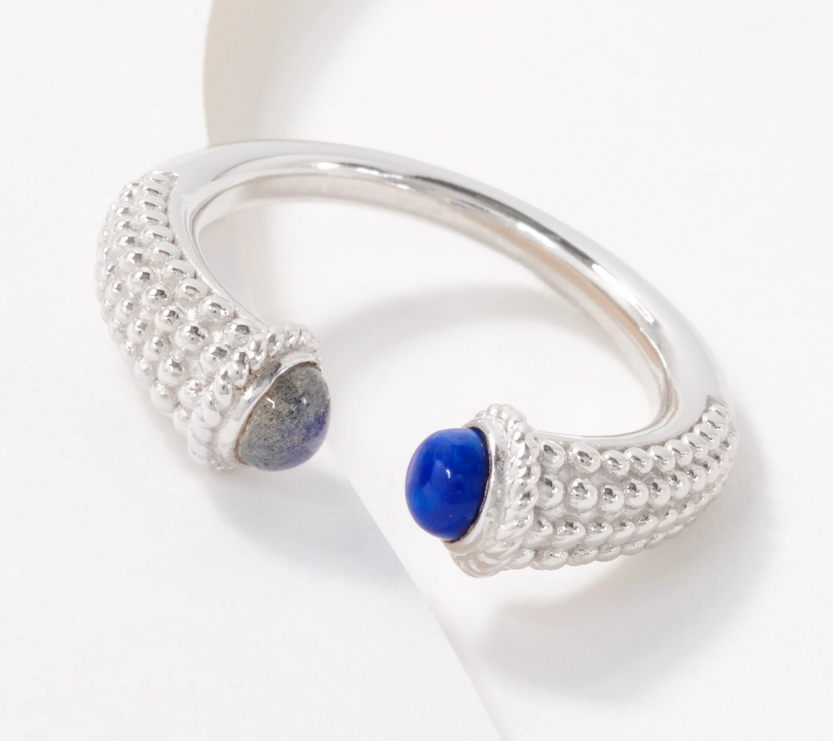 Generation Gems Sterling Silver Lapis & Labradorite Beaded Cuff Ring Size 8