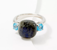 Affinity Gems Labradorite & Swiss Blue Topaz Sterling Silver Ring, Size 6