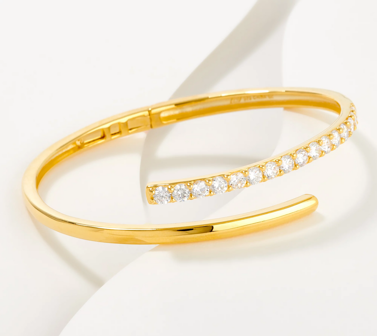 Diamonique Sterling Silver 14K goldcladHinge Cuff Bracelet, 6-3/4"