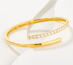 Diamonique Sterling Silver 14K goldcladHinge Cuff Bracelet, 6-3/4"