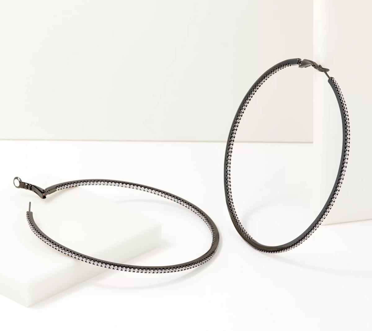 Diamonique x Lisa Freede 3" Inside-Outside Hoop Black rhodium-plated brass Earrings