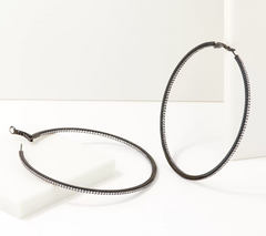 Diamonique x Lisa Freede 3" Inside-Outside Hoop Black rhodium-plated brass Earrings
