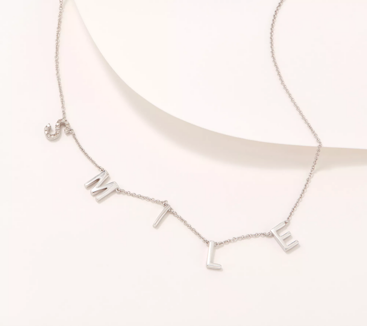 Affinity Sterling Silver Diamond  "Smile" Script Necklace 20"L