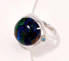 Generation Gems Round Azurite Gemstone Cabochon Sterling Silver Ring Size 7