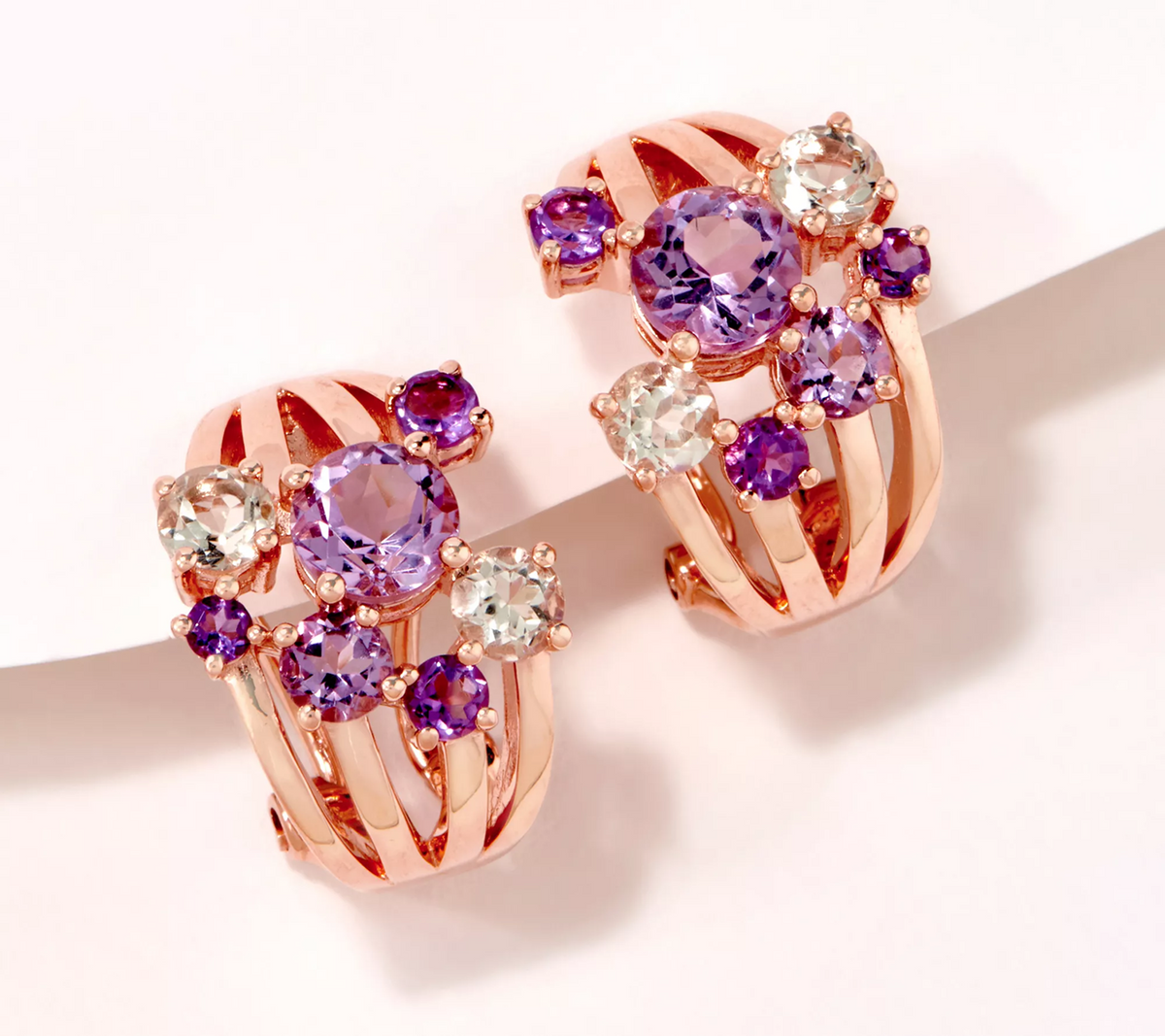 Amethyst Gemstone Rosegold-Clad Sterling Silver Cluster Earrings