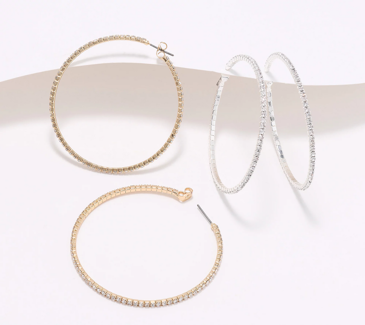 Joan Rivers Set of 2 Silver/Goldtone Leah Pave Flex Hoop Earrings
