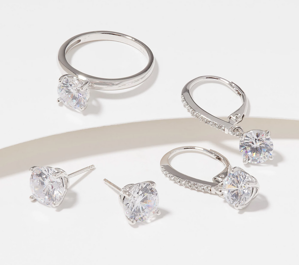 Diamonique Choice of Round Cut 3-Piece Gift Set, Sterling Silver, Size 7