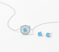 Diamonique March Aquamarine Birthstone Necklace & Studs Boxed Set