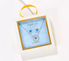 Diamonique March Aquamarine Birthstone Necklace & Studs Boxed Set