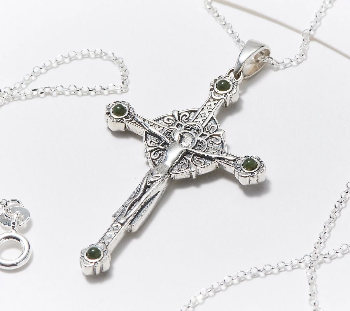 Connemara Marble Diamonique Cross Pendant with Chain, Sterling silver, 18"L