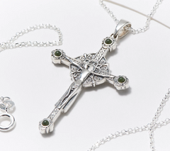 Connemara Marble Diamonique Cross Pendant with Chain, Sterling silver, 18"L