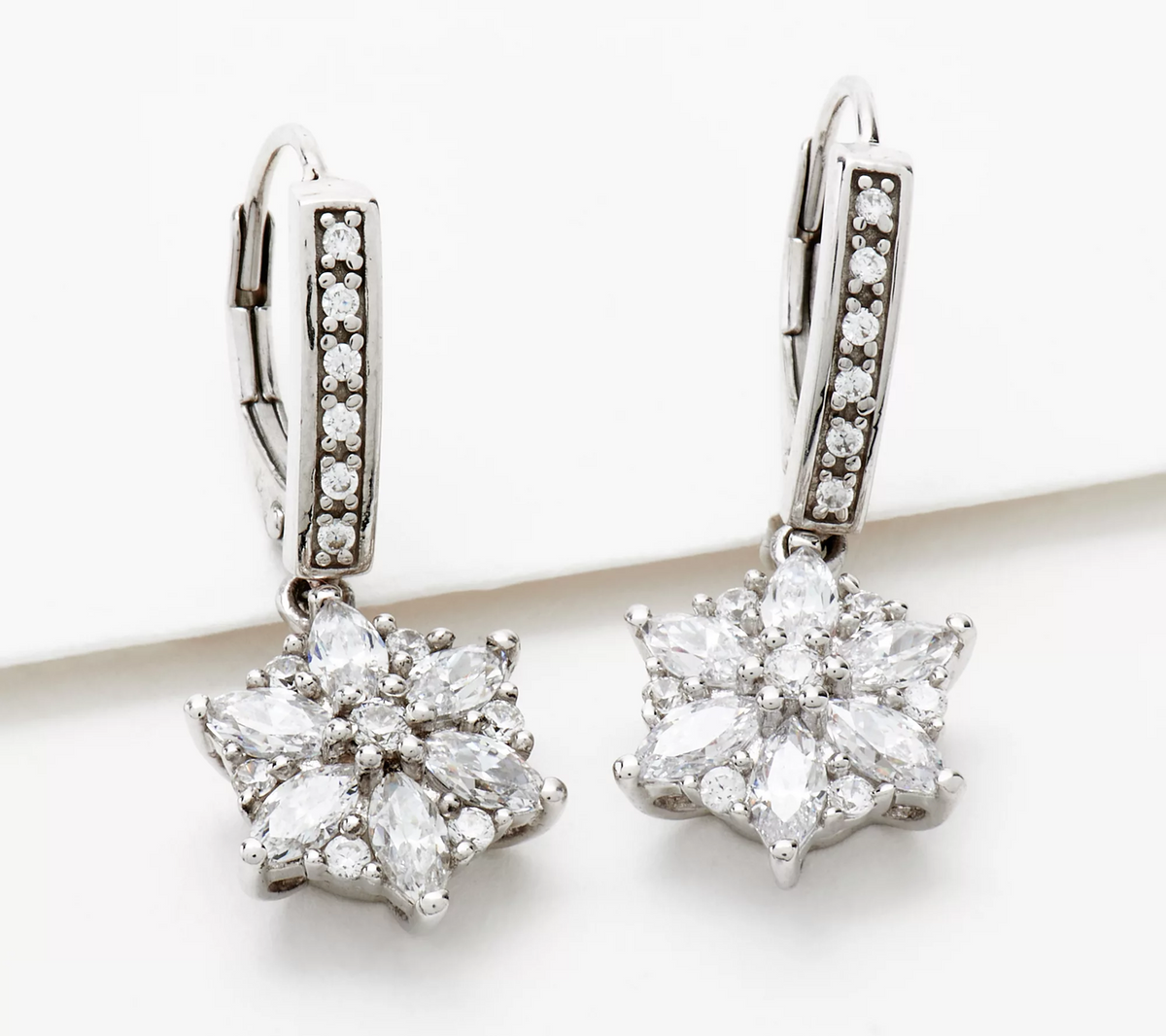 Diamonique x Lisa Mason Sterling Silver Clear Floral Lever Backs