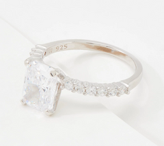 Diamonique Sterling Silver 100-Facet Emerald Bridal Ring, Size 10