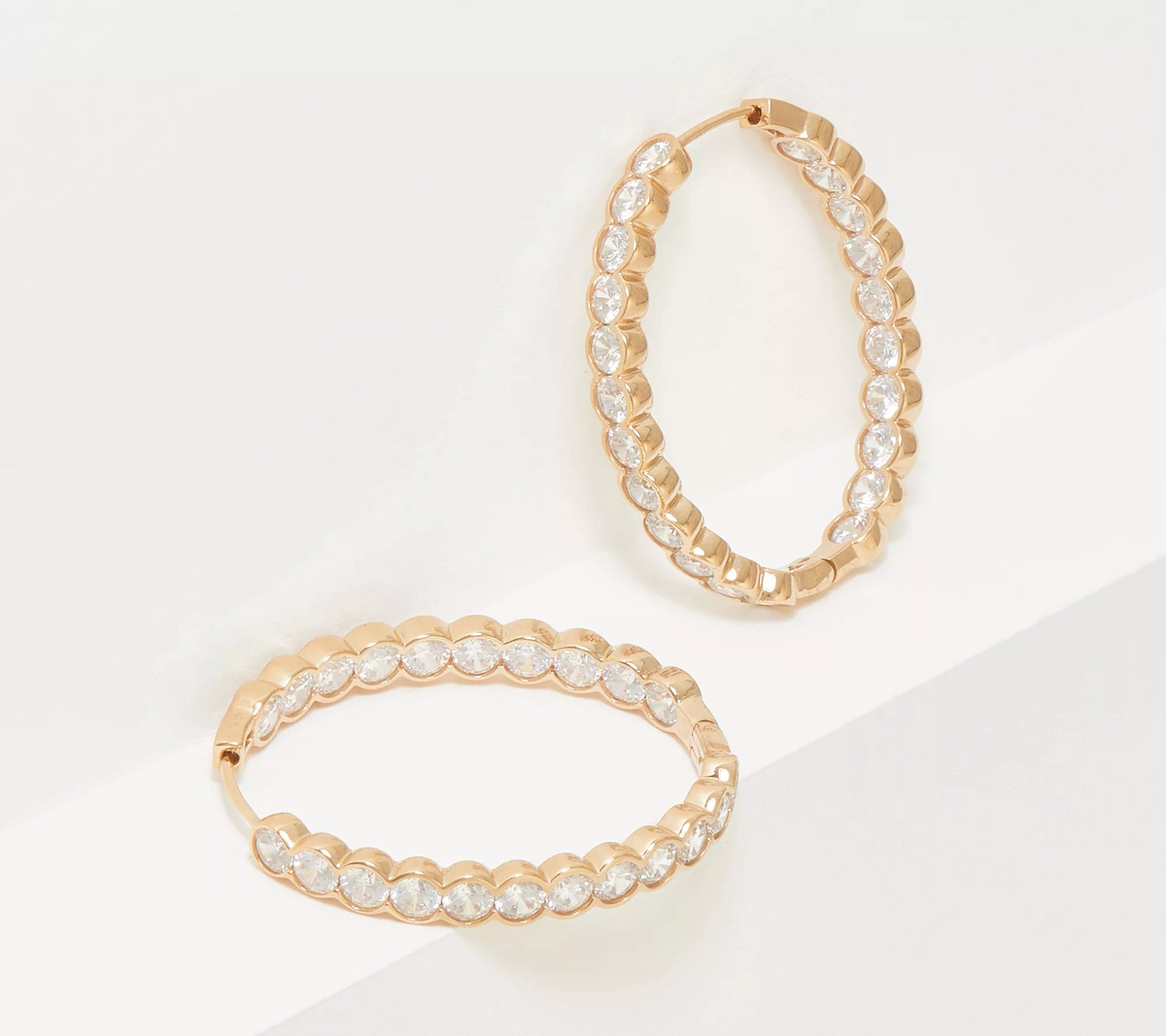 Diamonique Round Cubic Zirconia Oval Hoop Earring Gold-Over Sterling Silver