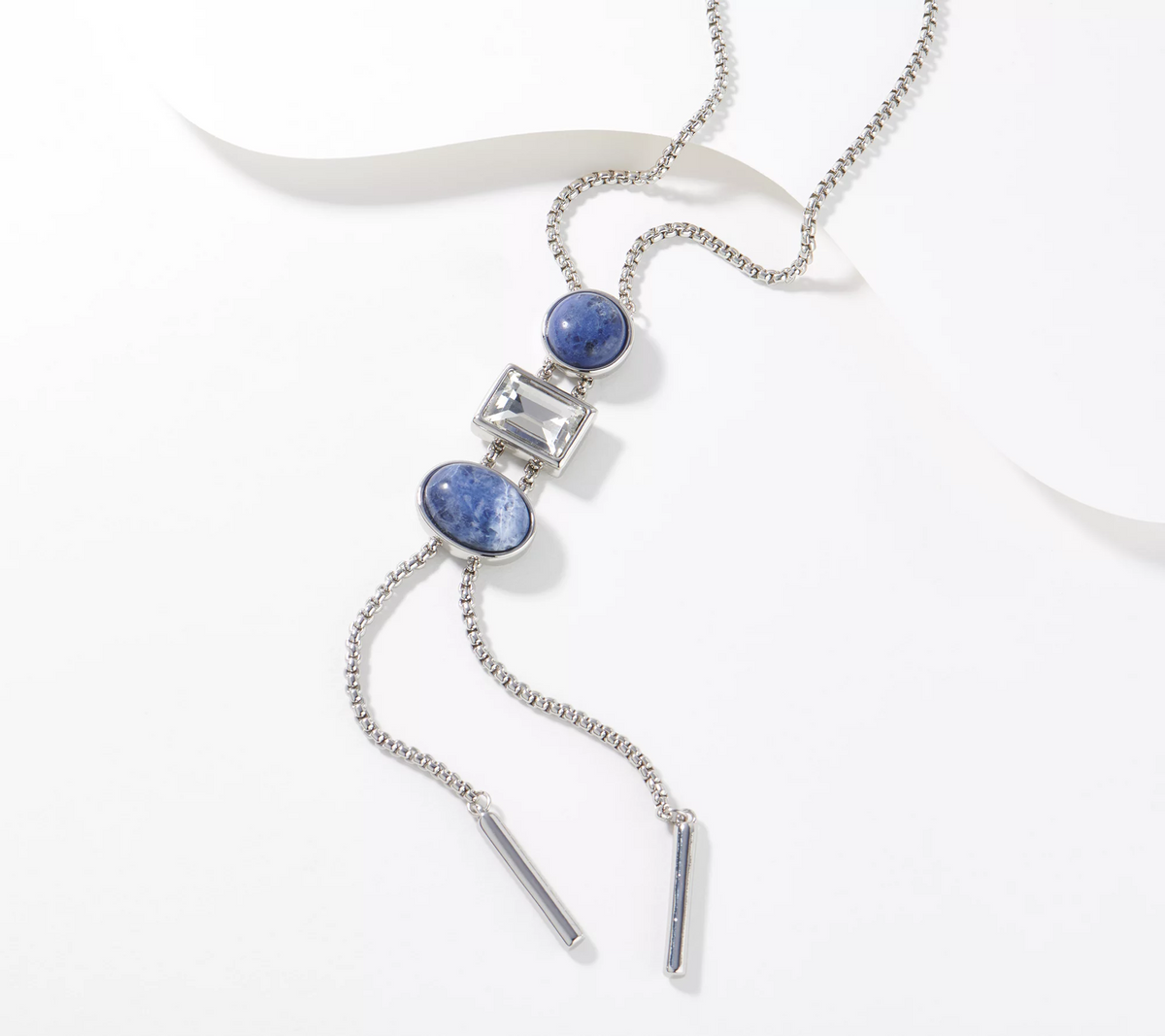 Susan Graver Blue Sodalite Multi-Stone & Crystal Drop Necklace with Toggle Closure