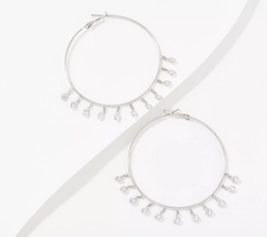 Diamonique x Zaxie Dangle Rosegold Hoop Earrings, Silvertone-plated brass