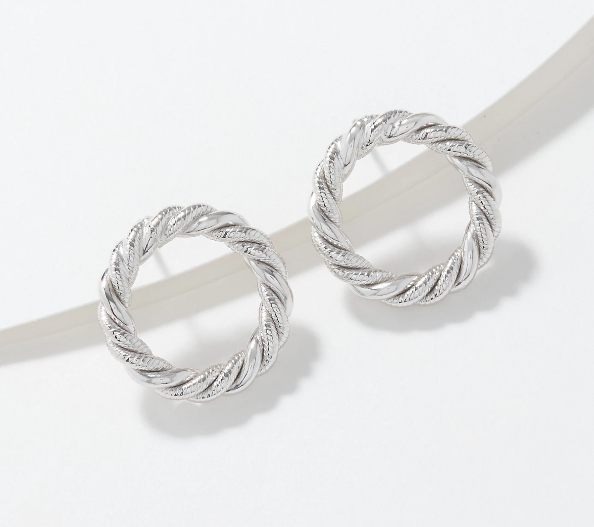 Sterling Silver Textured & Polished Rope Stud Earrings, By Silver Style , Size 3/4"