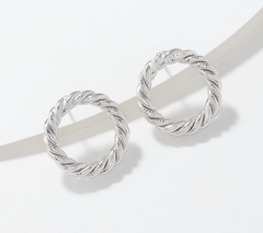 Sterling Silver Textured & Polished Rope Stud Earrings, By Silver Style , Size 3/4"