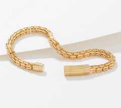 Italian Silver Split Link Bracelet, 14K yellow gold-plated sterling silver, 8"