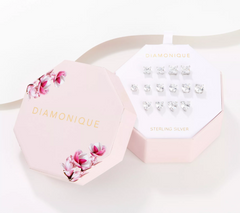 Diamonique Set of 7 Sterling Silver Graduated Stud Earrings